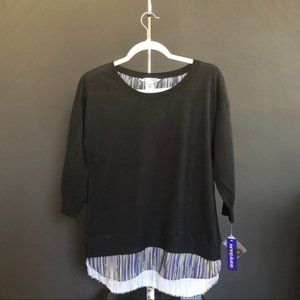 BLACK long sleeve sweater blouse w/stripe bottom